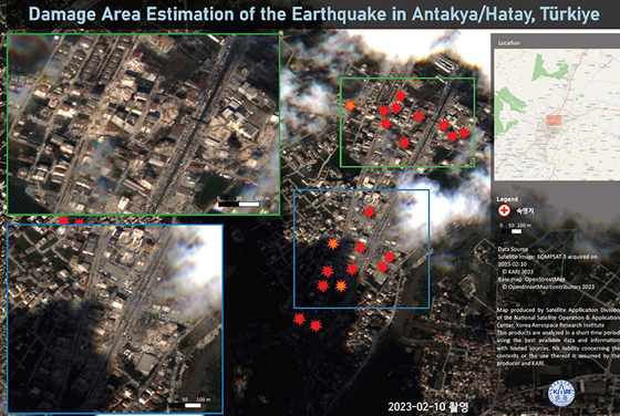 튀르키예 피해지역 중 동남부 하타이 안타키아 지진피해 지역 위성(다목적실용위성) 영상 사진. (사진=과학기술정보통신부)